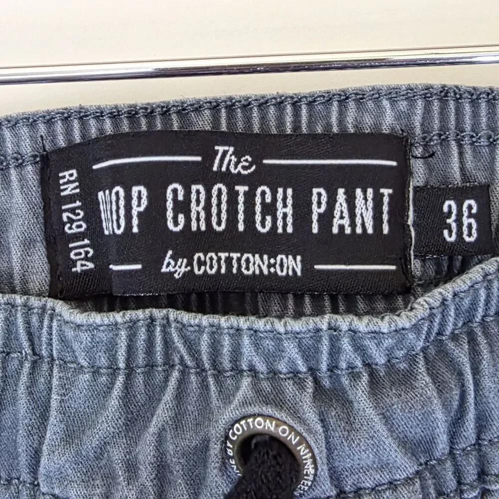 Cotton On Men 36 Washed Gray  Jogger Pants Drop Crotch Tapered Drawstring Jeans